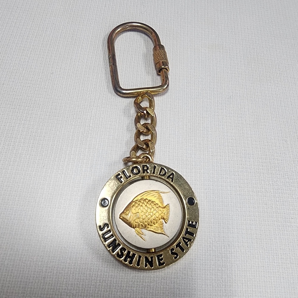 Vintage Florida Sunshine State Spinning Keychain Center Collectible Gold